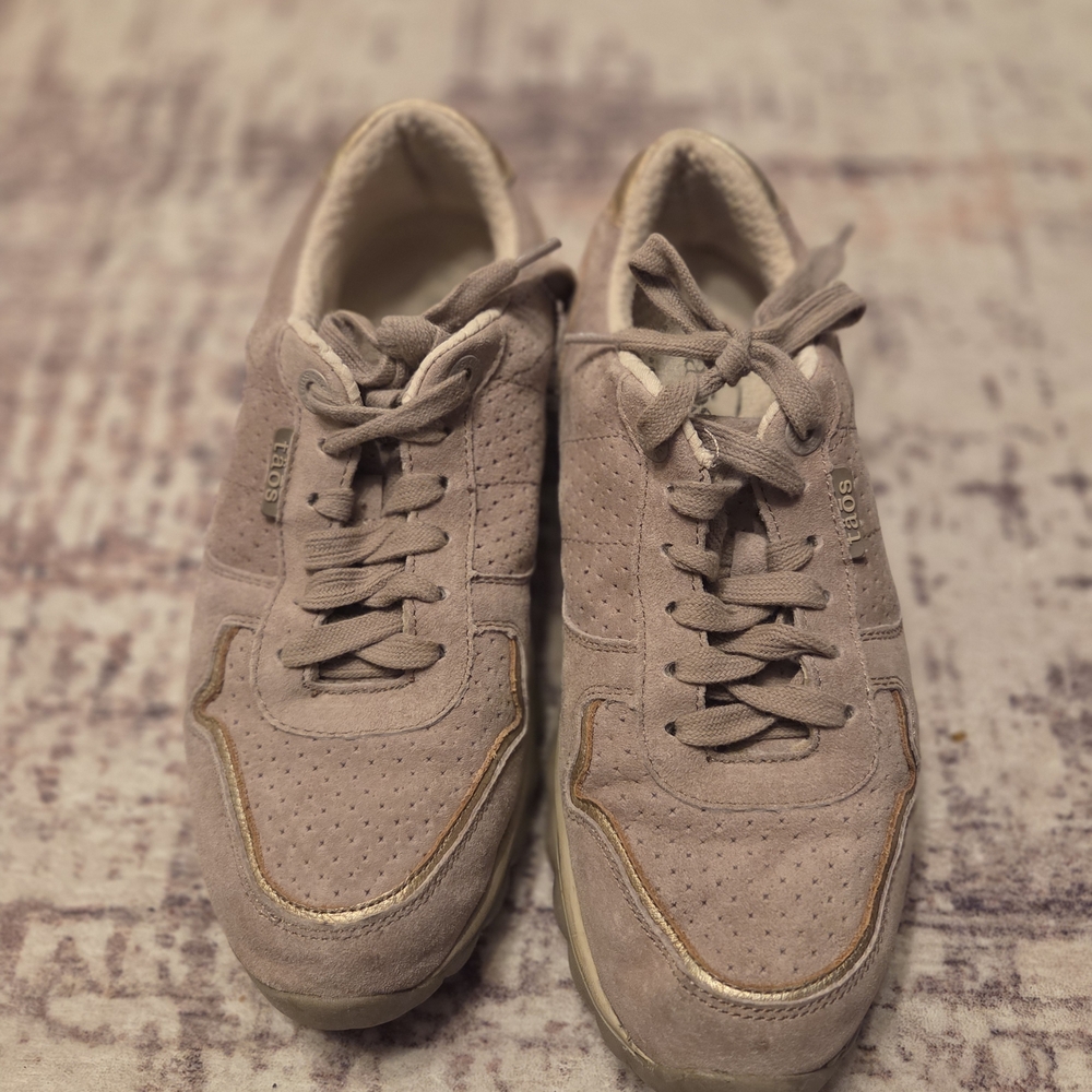 Taos Taupe Suede Sneakers with Gold Accents